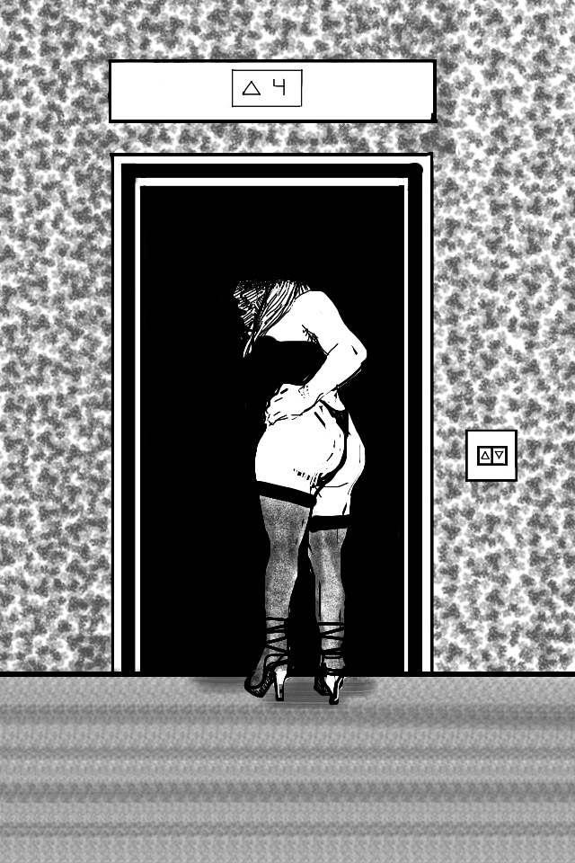 IAN BRUCE -  Phone Drawing. 11/06/12. The Lift. (touch screen pen on iPhone)