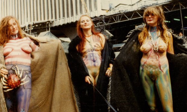 The Neo Naturists – from left Christine Binnie, Jennifer Binnie and Wilma Johnson – perform Swimming and Walking Experiment, London, 1984. Photograph: Courtesy the Neo Naturists Archive 