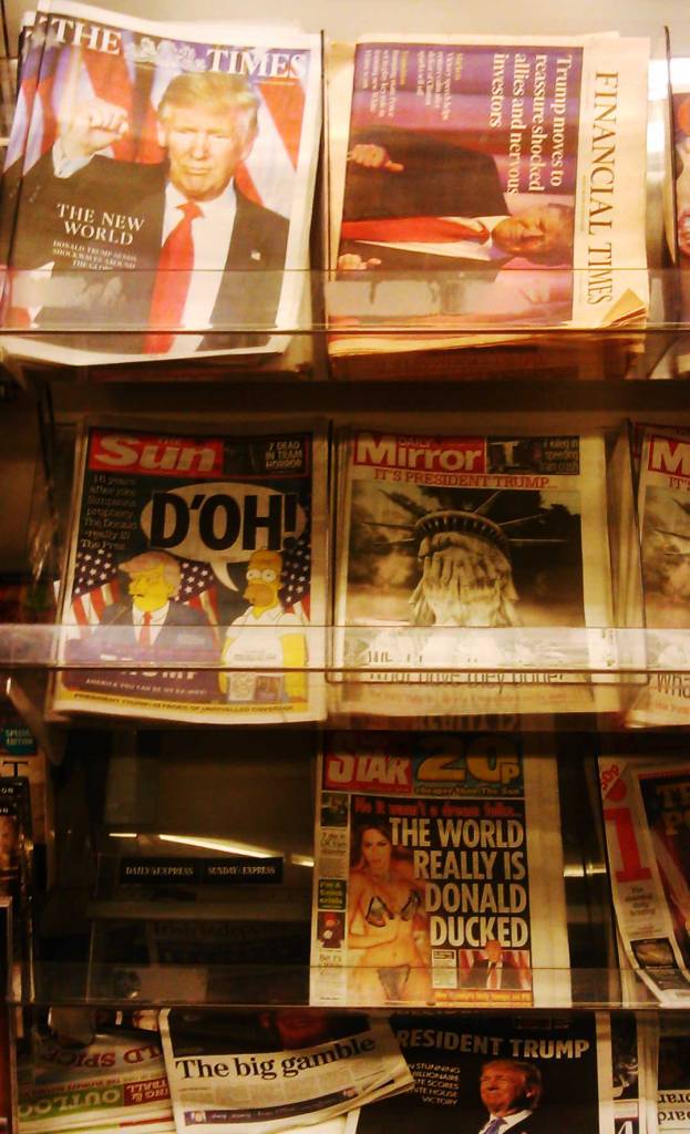 UK Newspaper stand the day after Trump..